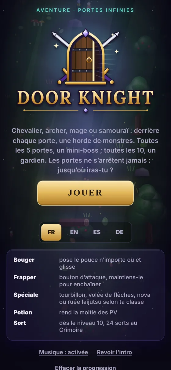 L'écran titre de Door Knight